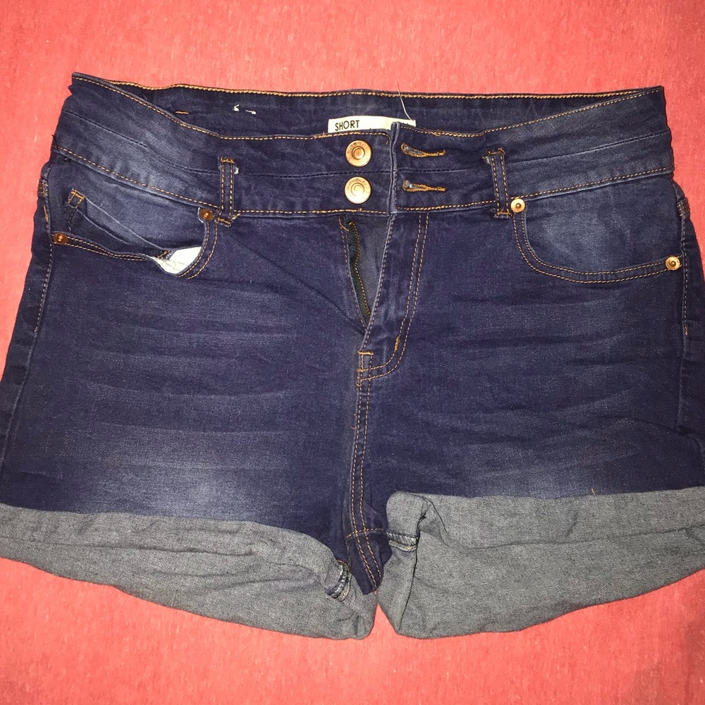Dark denim high waisted shorts